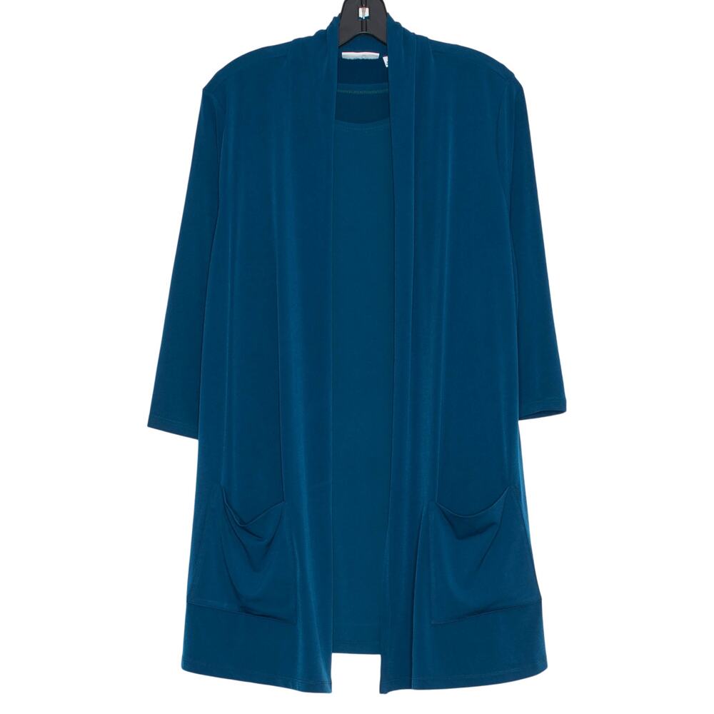 Susan Graver Cardigan Tank Set Longline Open Front 3/4 Sleeve Slinky Stretch L